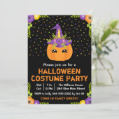 ハロウィンカボチャの衣装パーティーブラック招待状 招待状 (スタンド正面)