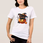 ハロウィンカボチャの黒い子猫 トライブレンドＴシャツ (正面)