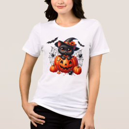 ハロウィンカボチャの黒い子猫 トライブレンドＴシャツ