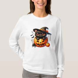ハロウィンカボチャの黒い子猫 Tシャツ