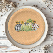 ハロウィンカボチャひまわり感謝祭のプレイド ペーパープレート