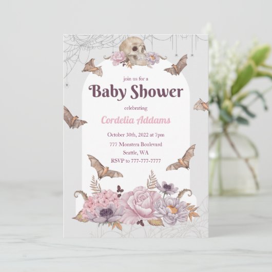 ハロウィンカボチャスカルベビーシャワー招待状 招待状 (スタンド正面)