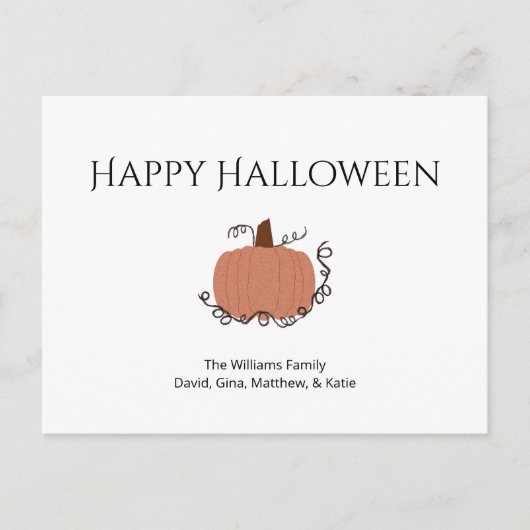 ハロウィンカボチャスケッチカワイイタイポグラフィ シーズンポストカード (正面)