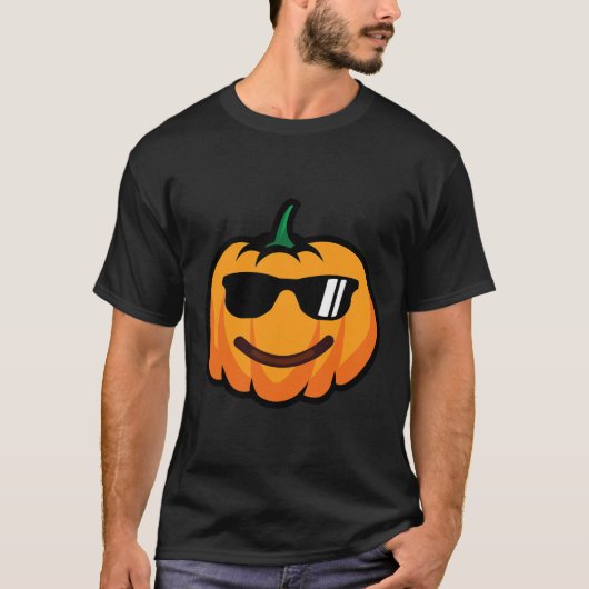 ハロウィンカボチャスマイル顔サングルスコスチュームおもしろい Tシャツ (正面)