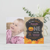 ハロウィンカボチャ女の子1st誕生日ピンクバーラップ 招待状 (スタンド正面)