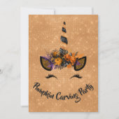 ハロウィンカボチャ彫りパーティーユニコーン 招待状 (正面)