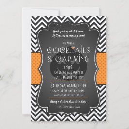 ハロウィンカボチャ彫刻とカクテル招待状 招待状
