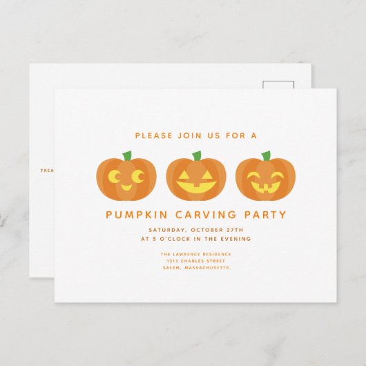 ハロウィンカボチャ彫刻パーティーはがき招待状 インビテーションポストカード (正面/裏面)