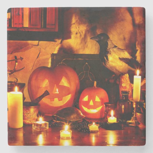 ハロウィンカボチャ灯 ストーンコースター (正面)