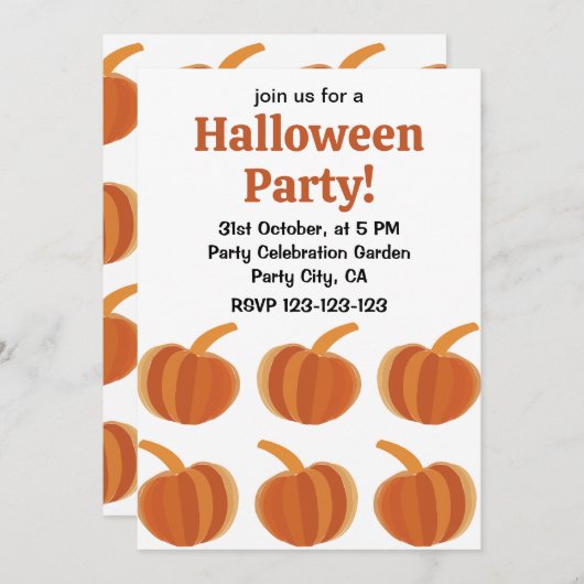 ハロウィンカボチャ秋秋ハロウィーン 招待状 (正面/裏面)