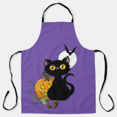 ハロウィンカボチャ紫色の黒猫 エプロン (正面)