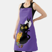 ハロウィンカボチャ紫色の黒猫 エプロン (インサイチュ)