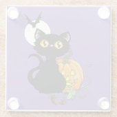 ハロウィンカボチャ紫色の黒猫 ガラスコースター (裏面)