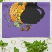 ハロウィンカボチャ紫色の黒猫 キッチンタオル (折り畳み)