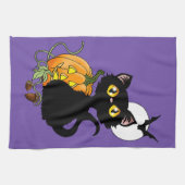 ハロウィンカボチャ紫色の黒猫 キッチンタオル (横)