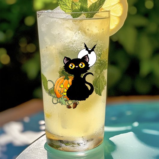 ハロウィンカボチャ紫色の黒猫 タンブラーグラス