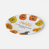 ハロウィンカボチャ誕生日パーティーのトリックまたはトリートメント ペーパープレート (アングル)