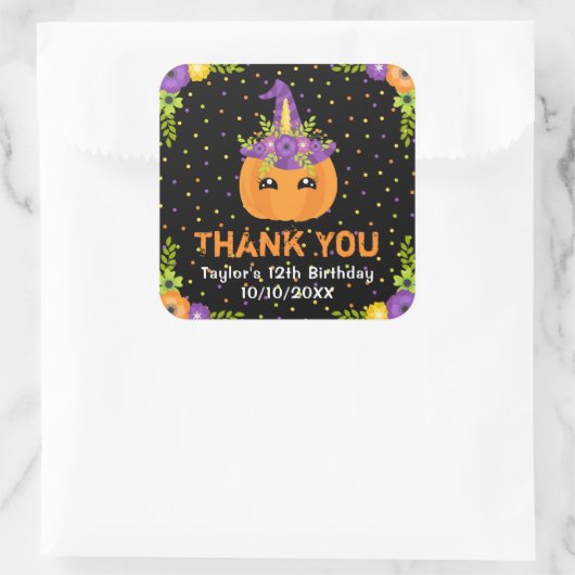 ハロウィンカボチャ誕生日ブラックサンキュースクエア スクエアシール (バッグ)