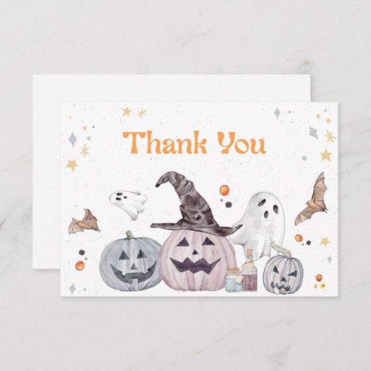 ハロウィンカボチャ赤ちゃんシャワーサンキューカード 招待状 (正面/裏面)