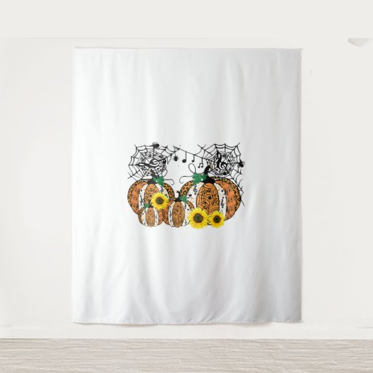 ハロウィンカボチャ音楽シンボルミュージック先生 タペストリー (正面)