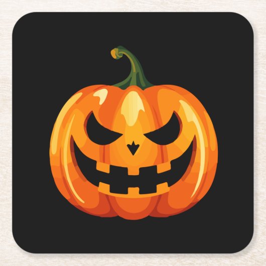 ハロウィンカボチャ顔ホラー スクエアペーパーコースター (正面)