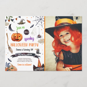 ハロウィンカボチャ魔女キャットスパイダー不気味誕生日 招待状