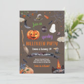 ハロウィンカボチャ魔女キャットスパイダー不気味誕生日 招待状 (スタンド正面)