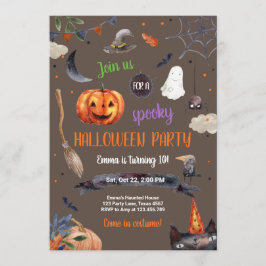 ハロウィンカボチャ魔女キャットスパイダー不気味誕生日 招待状