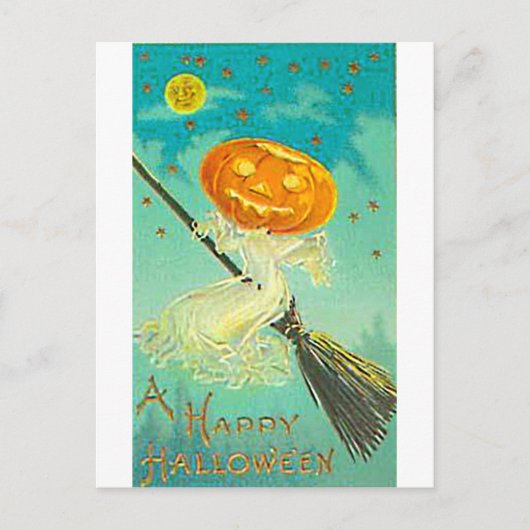 ハロウィンカボチャ魔女ヴィンテージ葉書 ポストカード (正面)