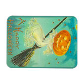 ハロウィンカボチャ魔女ヴィンテージ葉書 マグネット (横)