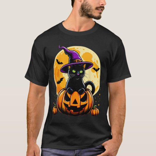 ハロウィンカボチャ黒猫 Tシャツ (正面)