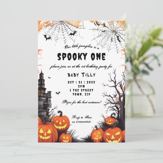 ハロウィンカボチャ1歳の誕生日パーティの招待状 招待状 (スタンド正面)