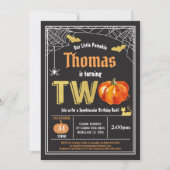 ハロウィンカボチャ2歳誕生日パーティーブラック金ゴールド 招待状 (正面)