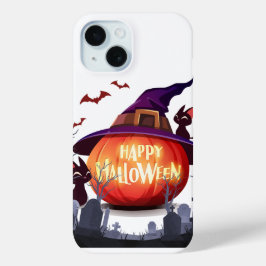 ハロウィンカボチャ、ウィッチハット、黒猫 iPhone 15ケース