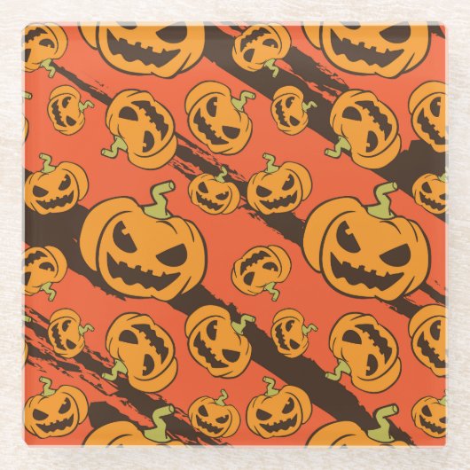 ハロウィンカボチャ：シームレ不気味スパターン ガラスコースター (正面)