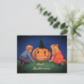 ハロウィンカボチャ&ブラックキャットヴィンテージ シーズンポストカード (スタンド正面)
