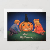 ハロウィンカボチャ&ブラックキャットヴィンテージ シーズンポストカード (正面/裏面)