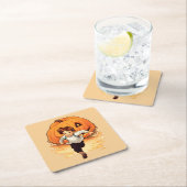 ハロウィンカボチャ、幸せな少年 スクエアペーパーコースター (インサイチュ)