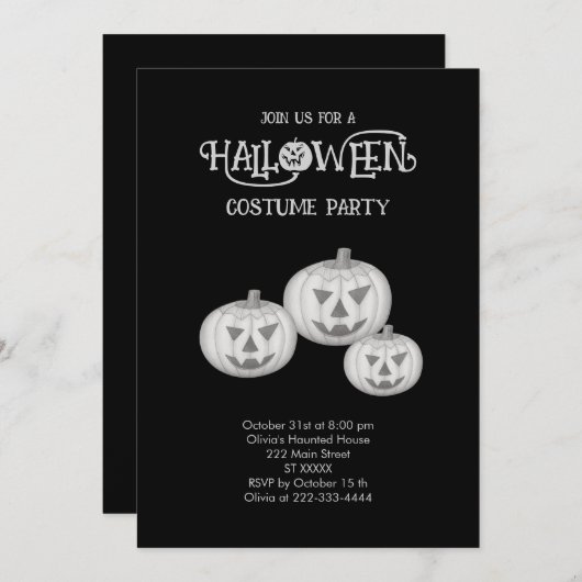ハロウィンカボチャ – 手描きイラストレーション 招待状 (正面/裏面)