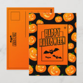 ハロウィンカボチャ&飛んでいるこうもり ポストカード (正面/裏面)