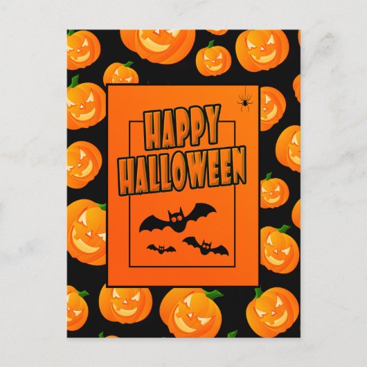 ハロウィンカボチャ&飛んでいるこうもり ポストカード (正面)