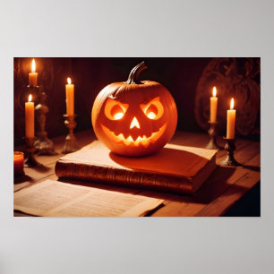 ハロウィンカボンプキンキャンドルかわいい不気味フェスティバルアート ポスター