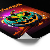 ハロウィンカラフルの不気味なパンプキンブラック ポスター (角)