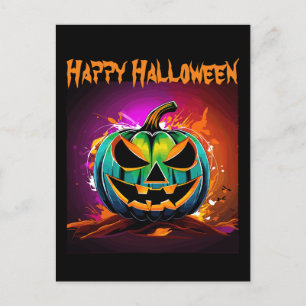ハロウィンカラフルの不気味なパンプキンブラック ポストカード