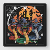 ハロウィンカラフルの夜のために魔女の帽子のヘビ スクエア壁時計 (正面)