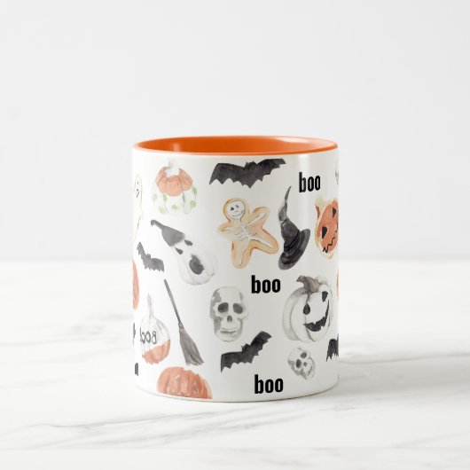 ハロウィンカラフルの怖いパターン ツートーンマグカップ (中央)