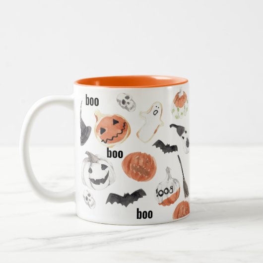 ハロウィンカラフルの怖いパターン ツートーンマグカップ (左)