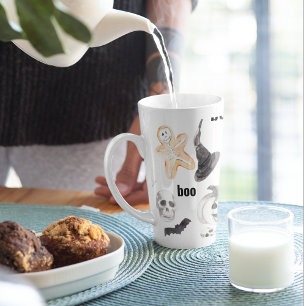 ハロウィンカラフルの怖いパターン  ハッピーハローウィン カフェラテマグ