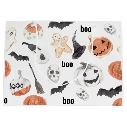 ハロウィンカラフルの怖いパターン |ハッピーハローウィン ラージペーパーバッグ (正面)