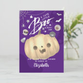 ハロウィンカラフルの赤ちゃんシャワーブパープルをテーマにした 招待状 (スタンド正面)